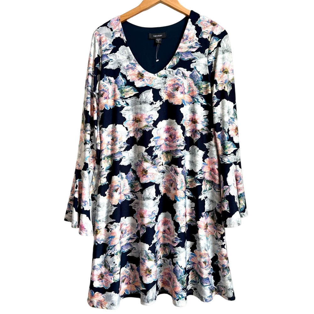 Karen Kane Floral Cabbage Roses Rose Print Long Sleeve Cottagecore Dress